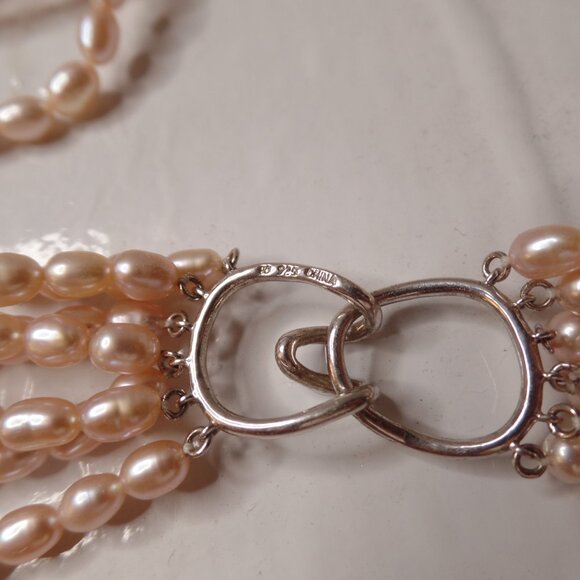 Honora Multi Strand (7) Soft Pink Peal Necklace 9.25 Sterling Stamped Apx 16" - Picture 7 of 9